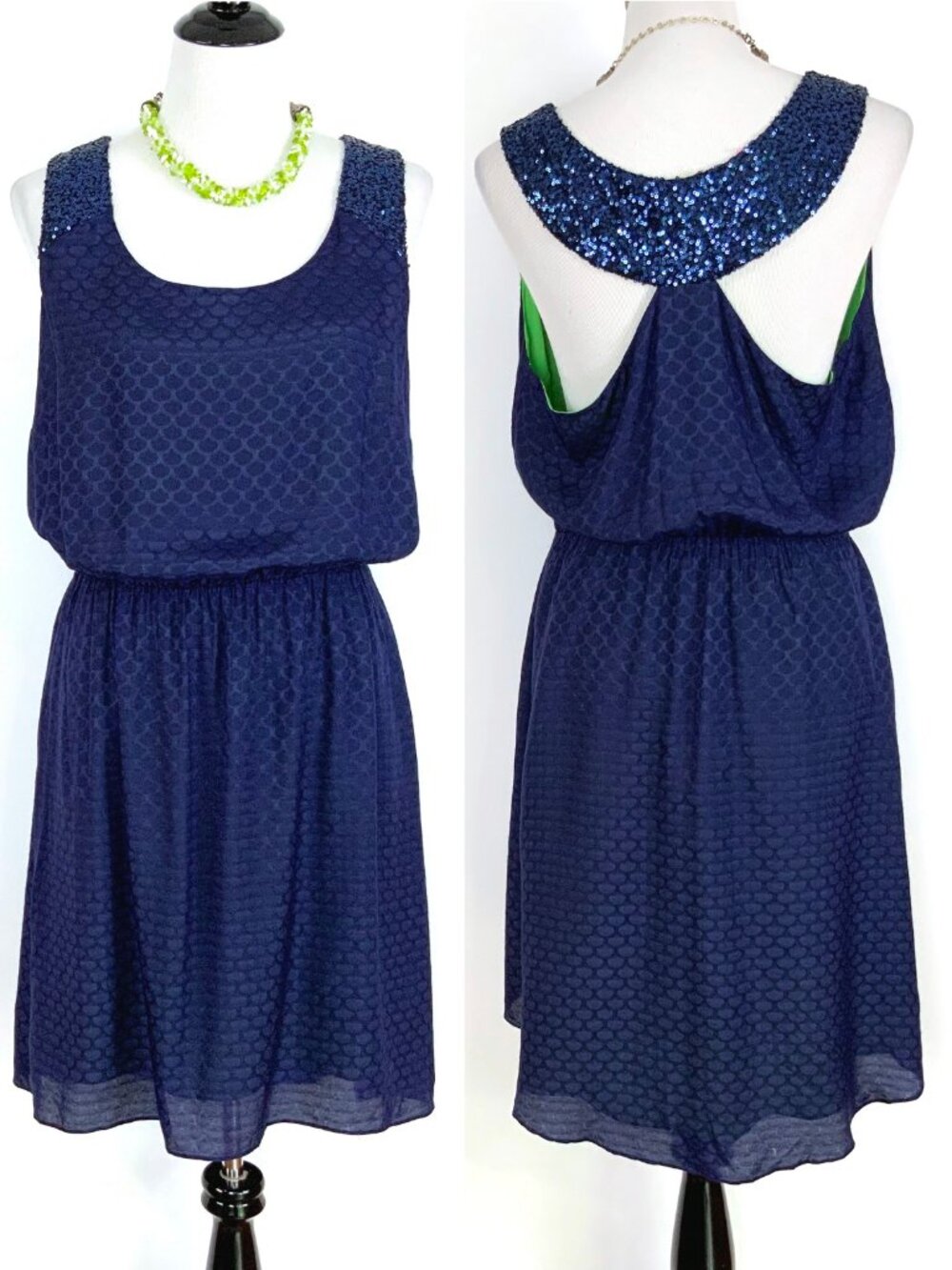 Lilly Pulitzer Calissi Navy Sequin Silk Blend Dress Sz L